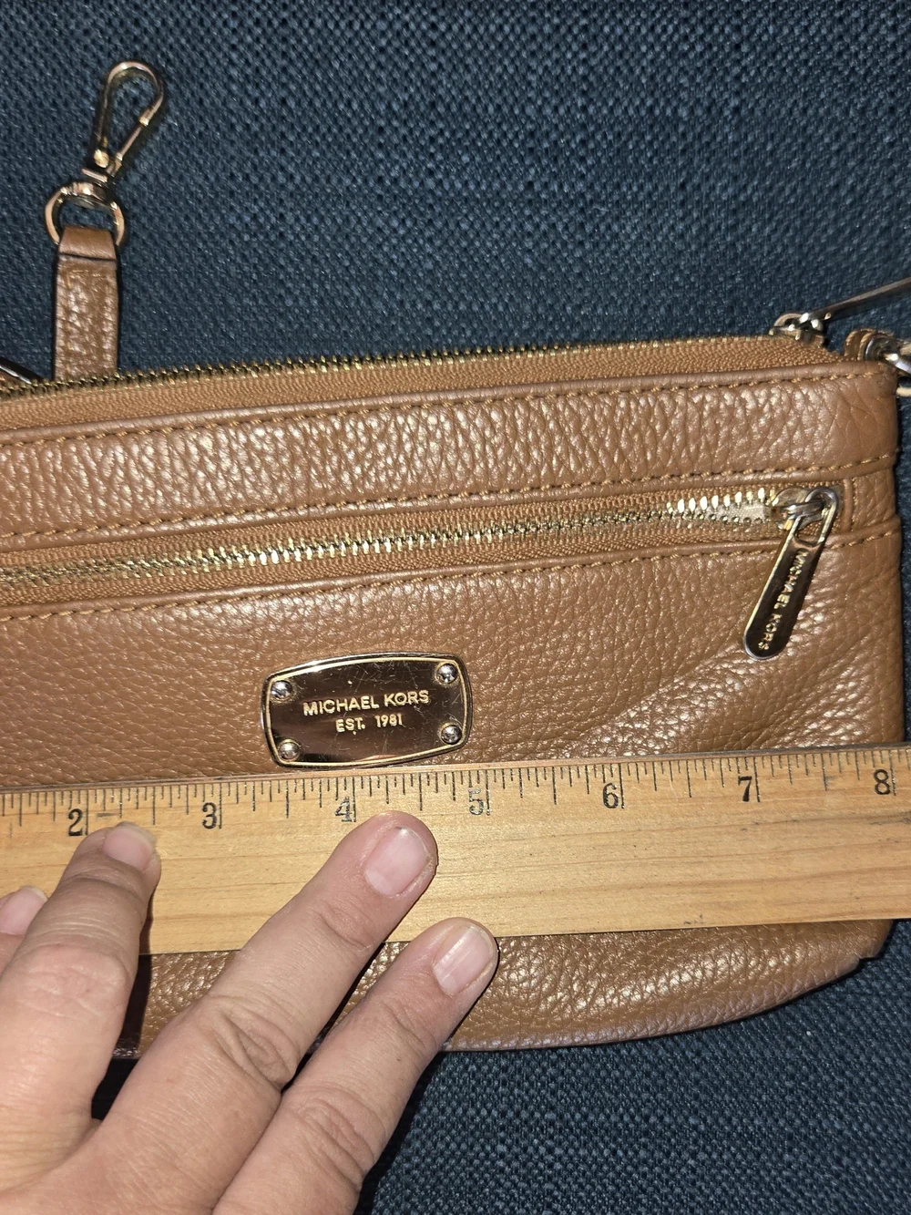 Michael Kors Cognac Pebbled Leather Wristlet with Gold Hardware